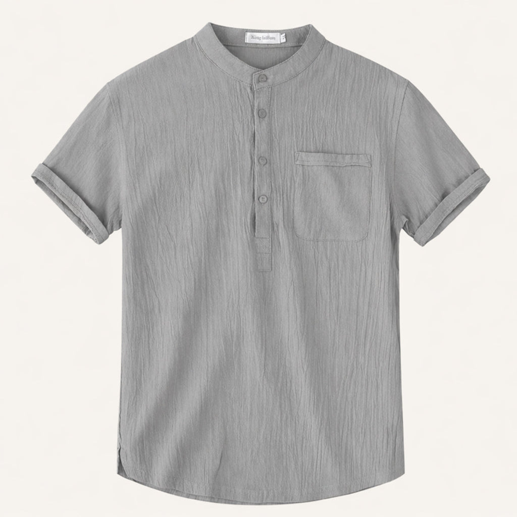 Men's Linen Shirt - Short Sleeve Henley Neck Pullover Style
