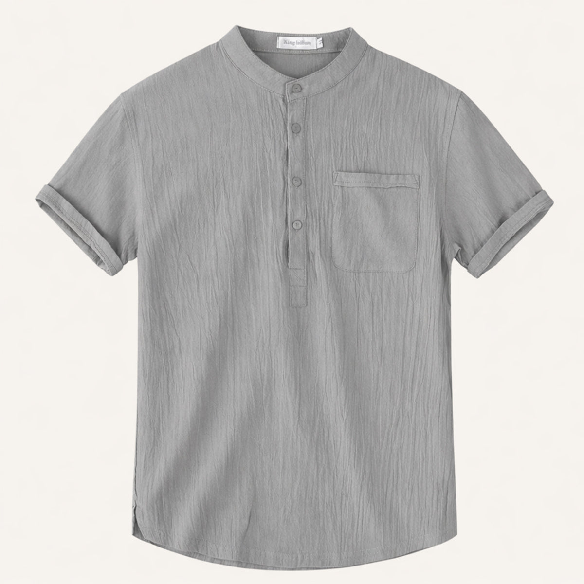 Men's Linen Shirt - Short Sleeve Henley Neck Pullover Style