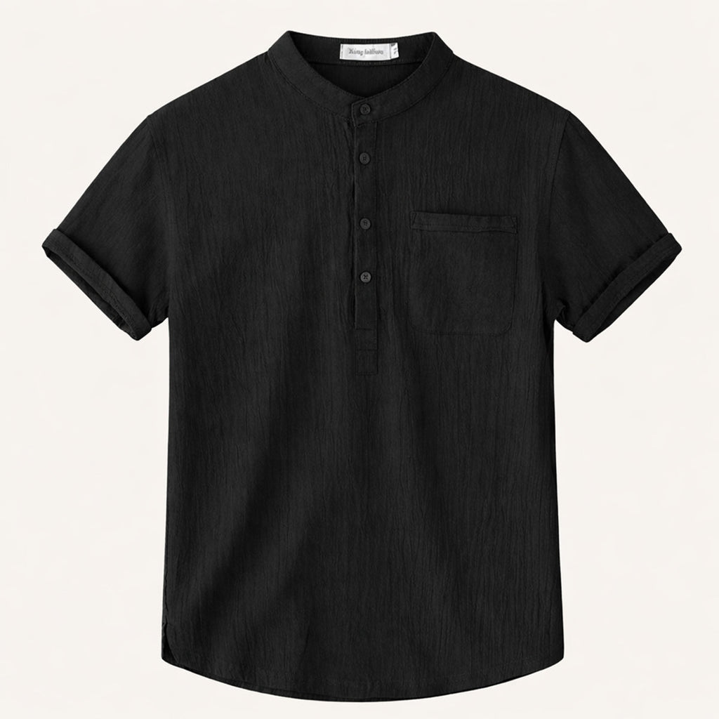 Men's Linen Shirt - Short Sleeve Henley Neck Pullover Style