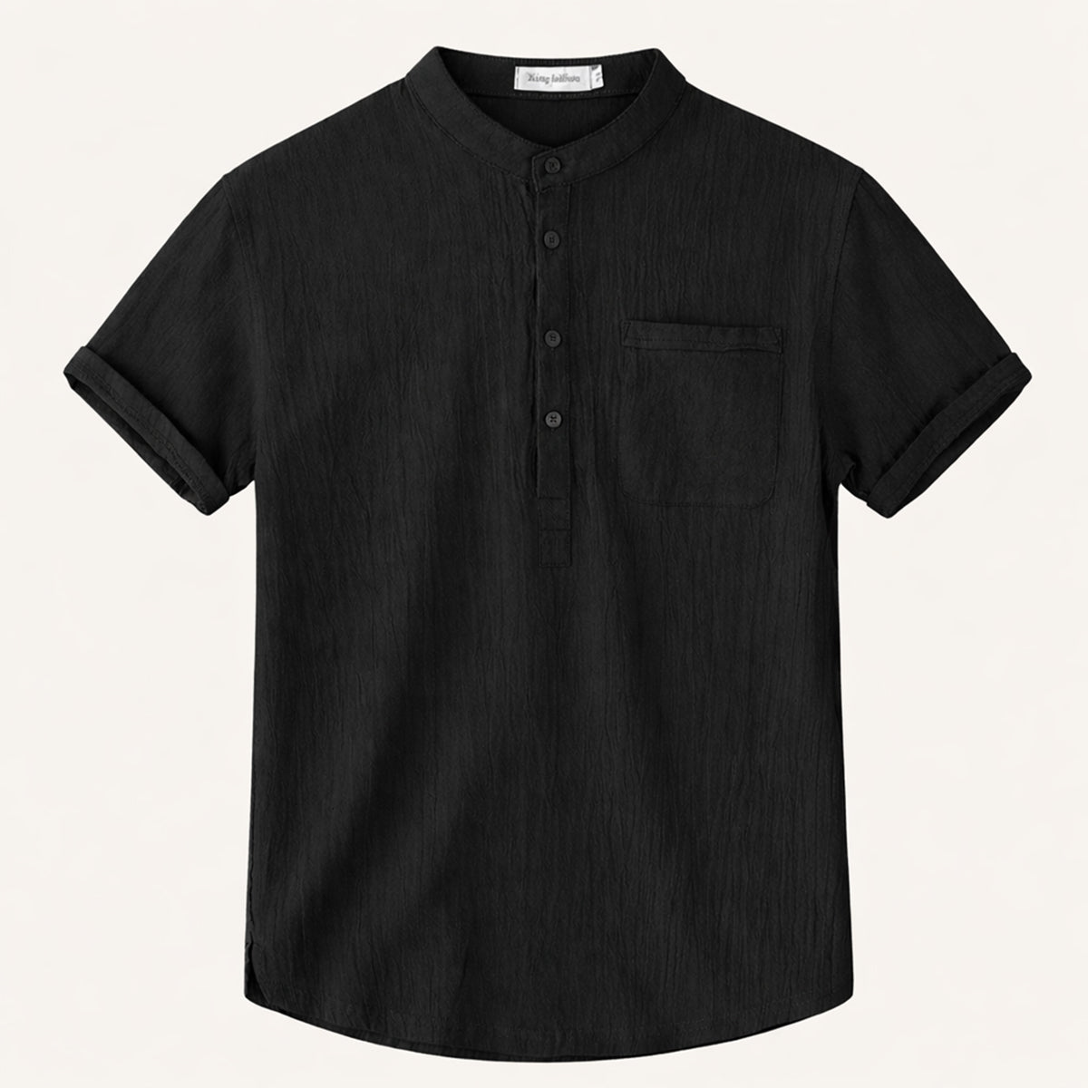 Men's Linen Shirt - Short Sleeve Henley Neck Pullover Style