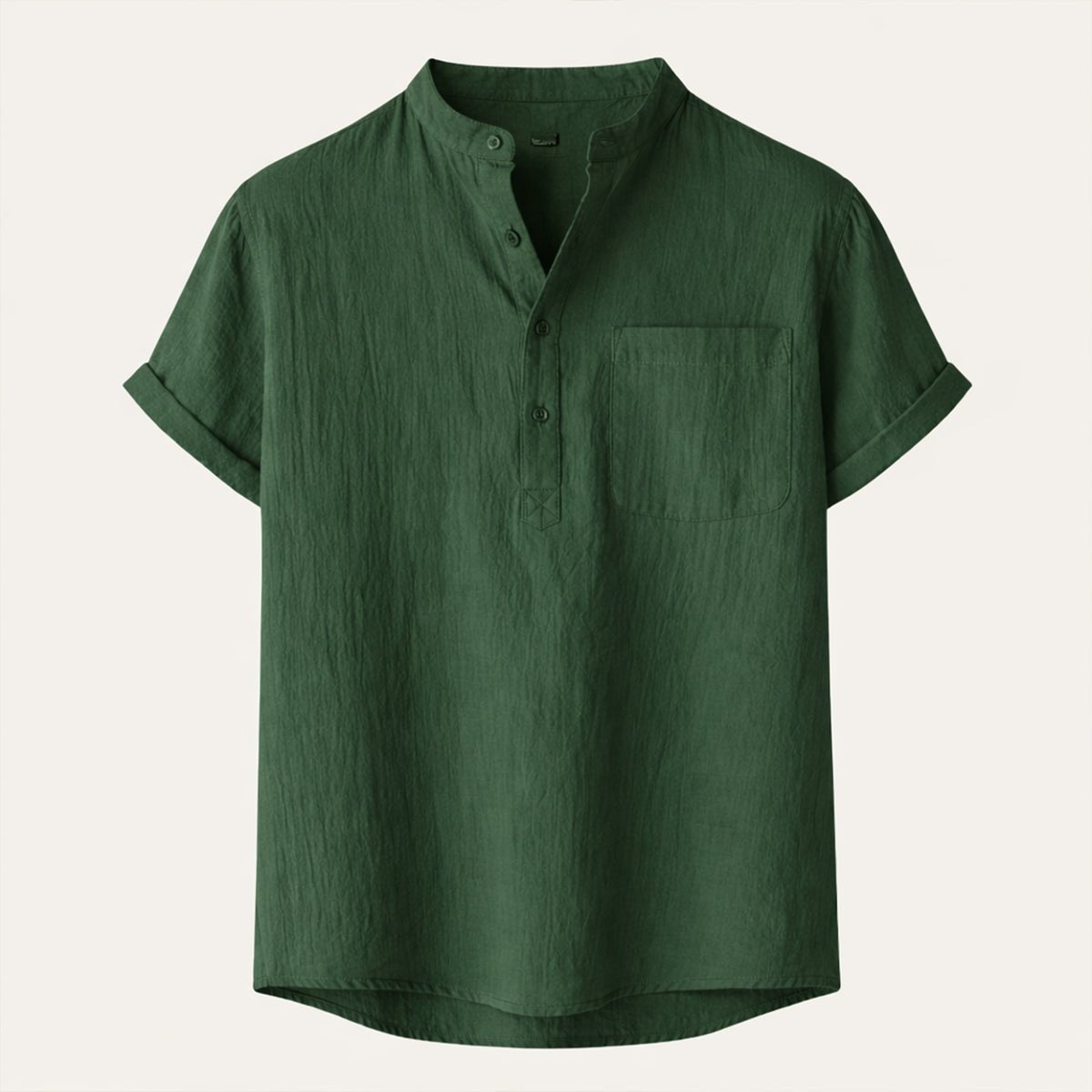 Men's Linen Shirt - Short Sleeve Loose Fit Henley Placket