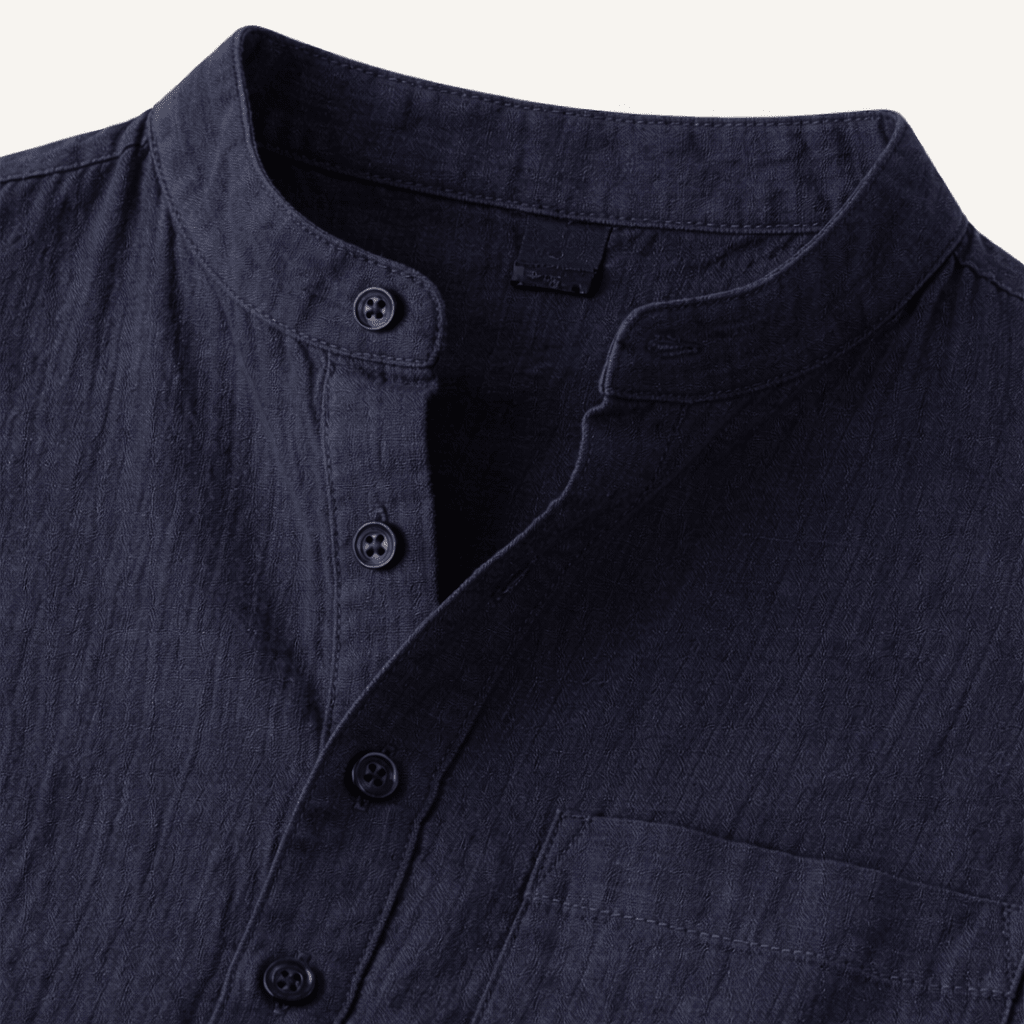 Men's Linen Shirt - Short Sleeve Loose Fit Henley Placket