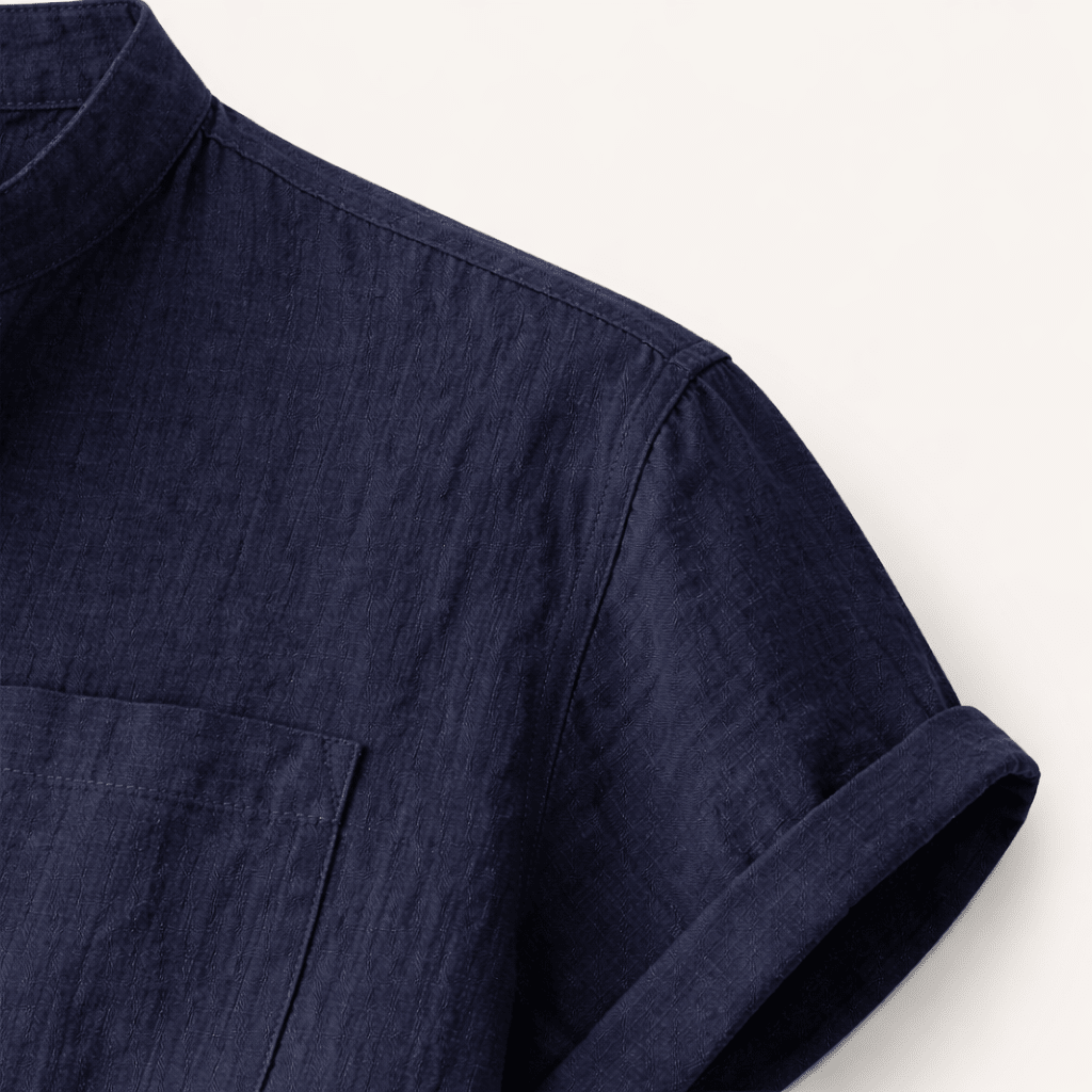Men's Linen Shirt - Short Sleeve Loose Fit Henley Placket