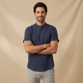 Men's Linen Shirt - Short Sleeve Loose Fit Henley Placket
