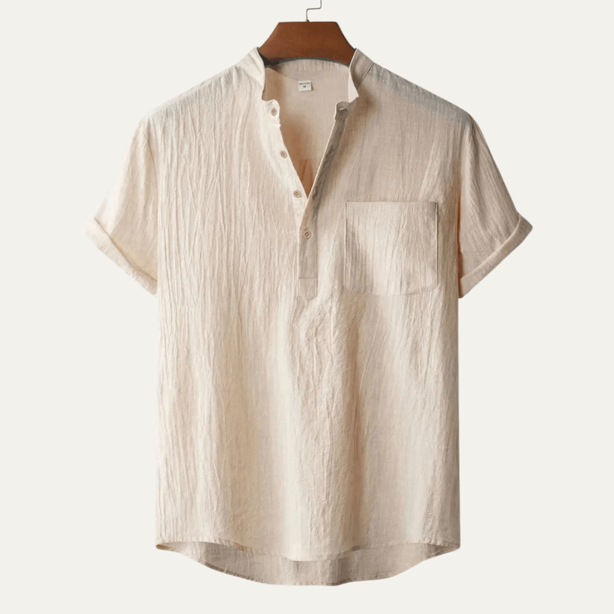 Men's Linen Shirt - Short Sleeve Loose Fit Henley Placket