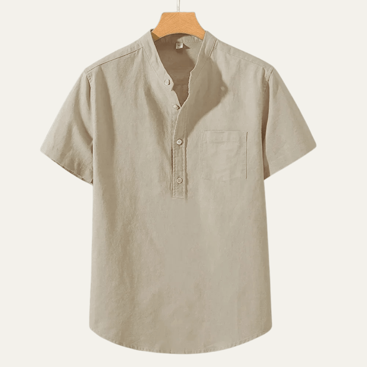 Men's Linen Shirt - Short Sleeve Stand Collar Relaxed Fit