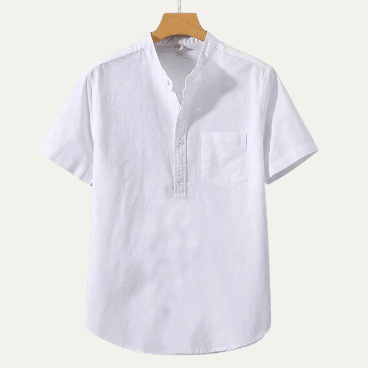 Men's Linen Shirt - Short Sleeve Stand Collar Relaxed Fit