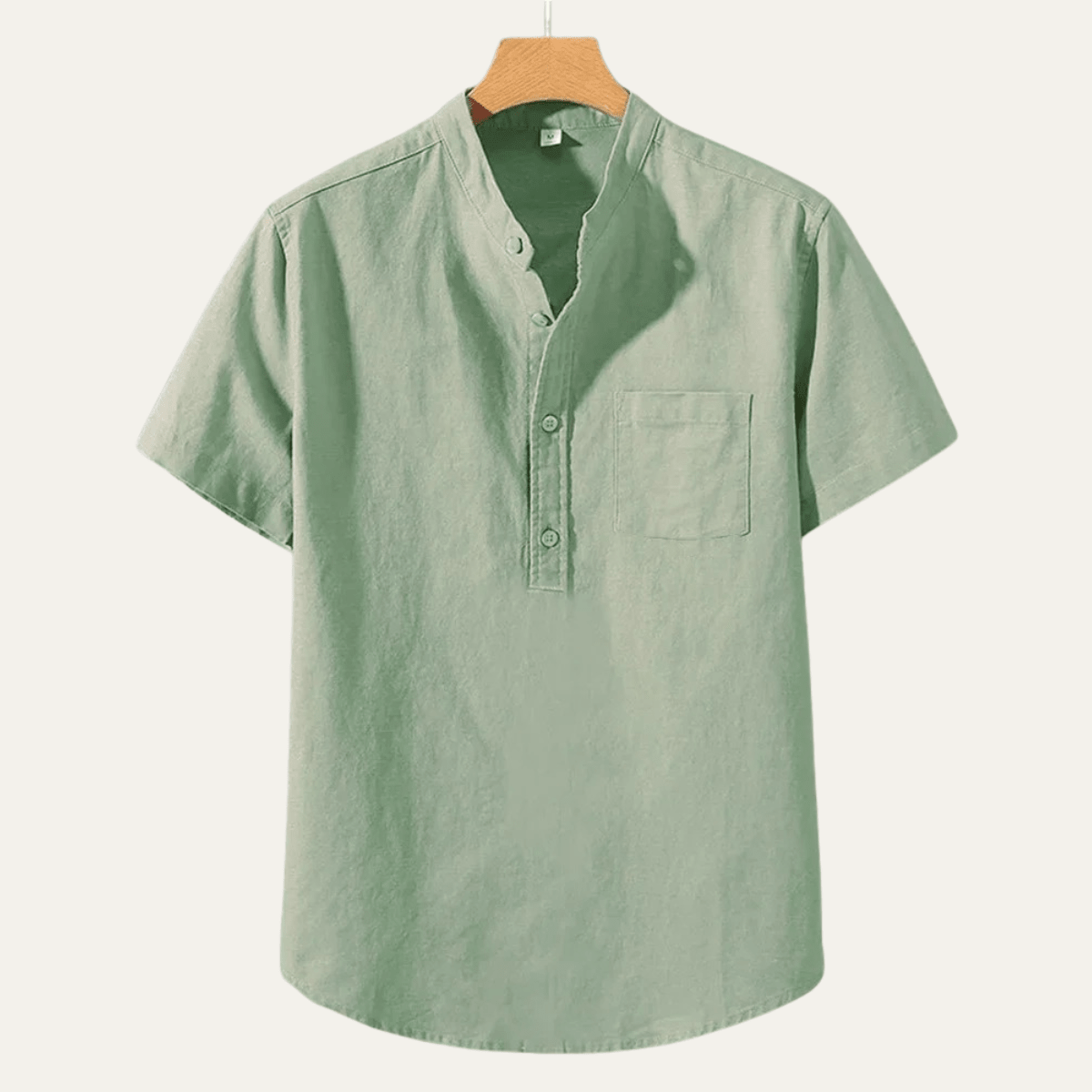 Men's Linen Shirt - Short Sleeve Stand Collar Relaxed Fit