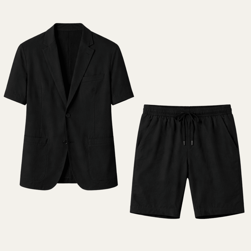 Men's Linen Shirt & Shorts Set - Loose Fit Short Sleeve Button Closure
