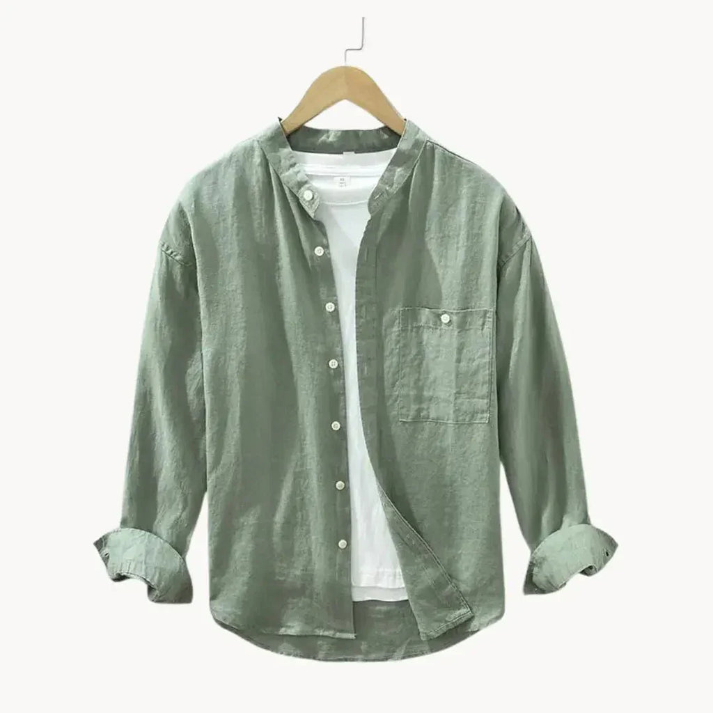 Men's Linen Shirt - Slim Fit Chest Pocket Straight Hem