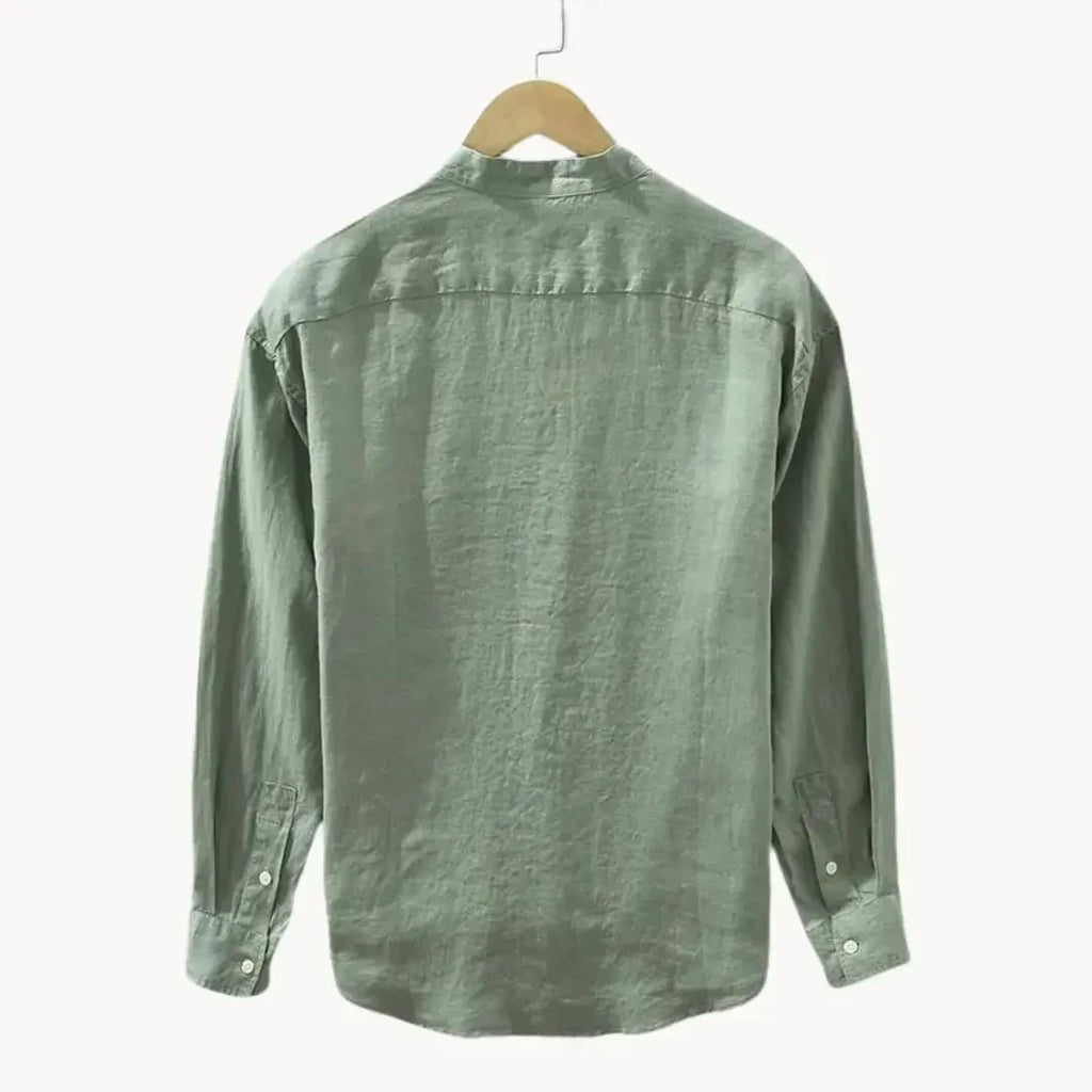 Men's Linen Shirt - Slim Fit Chest Pocket Straight Hem