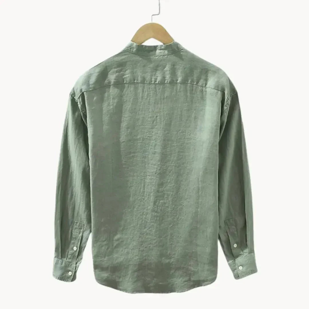 Men's Linen Shirt - Slim Fit Chest Pocket Straight Hem