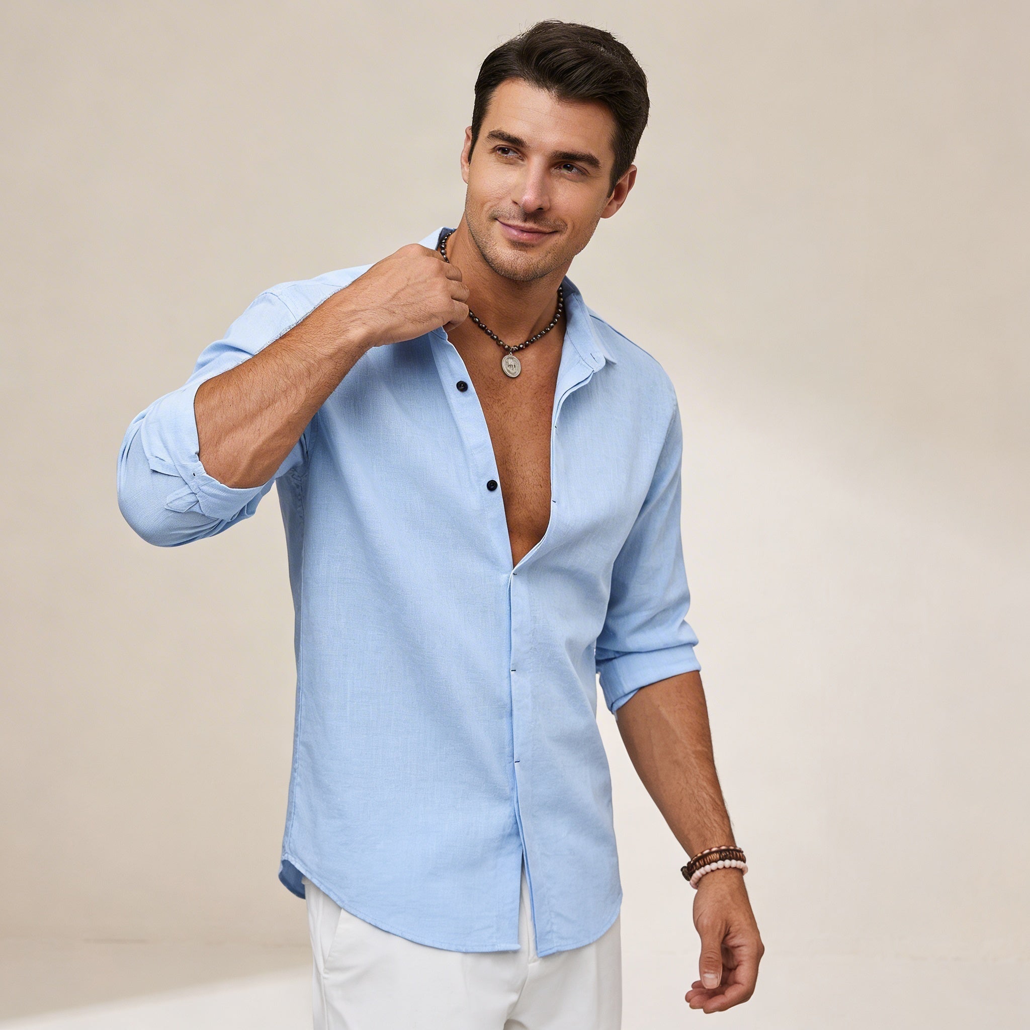 Men's Linen Shirt - Slim Fit Tailored Cut Structured Design