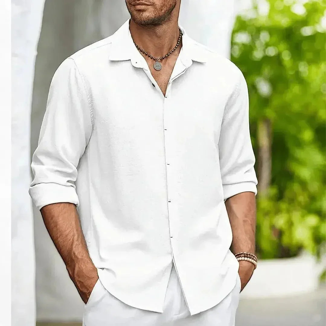 Men's Linen Shirt - Slim Fit Tailored Cut Structured Design