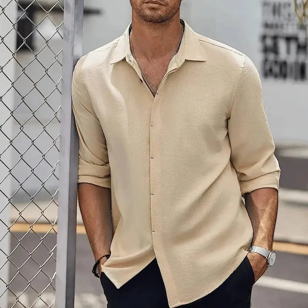 Men's Linen Shirt - Slim Fit Tailored Cut Structured Design