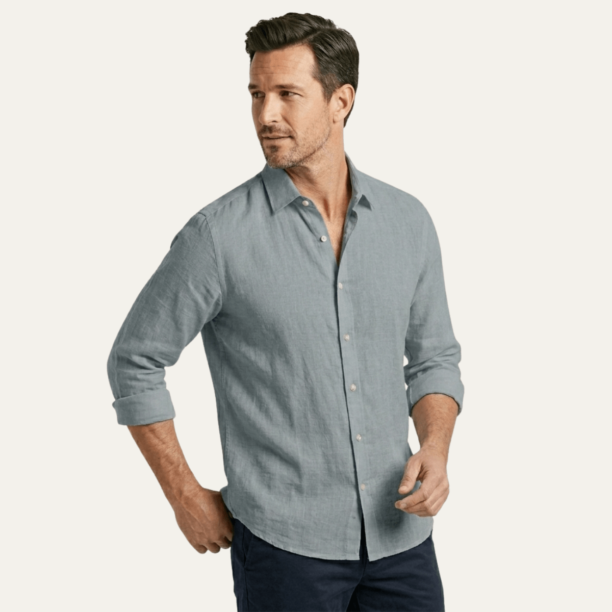 Men's Linen Shirt - Tailored Fit Full Button Placket