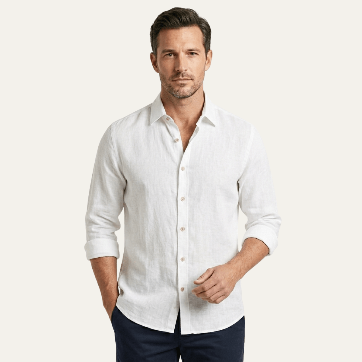 Men's Linen Shirt - Tailored Fit Full Button Placket