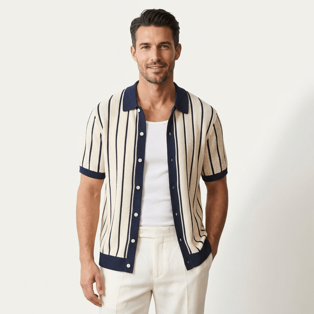 Men's Polo Shirt ¡ª Collared Knit Style Full Button Closure