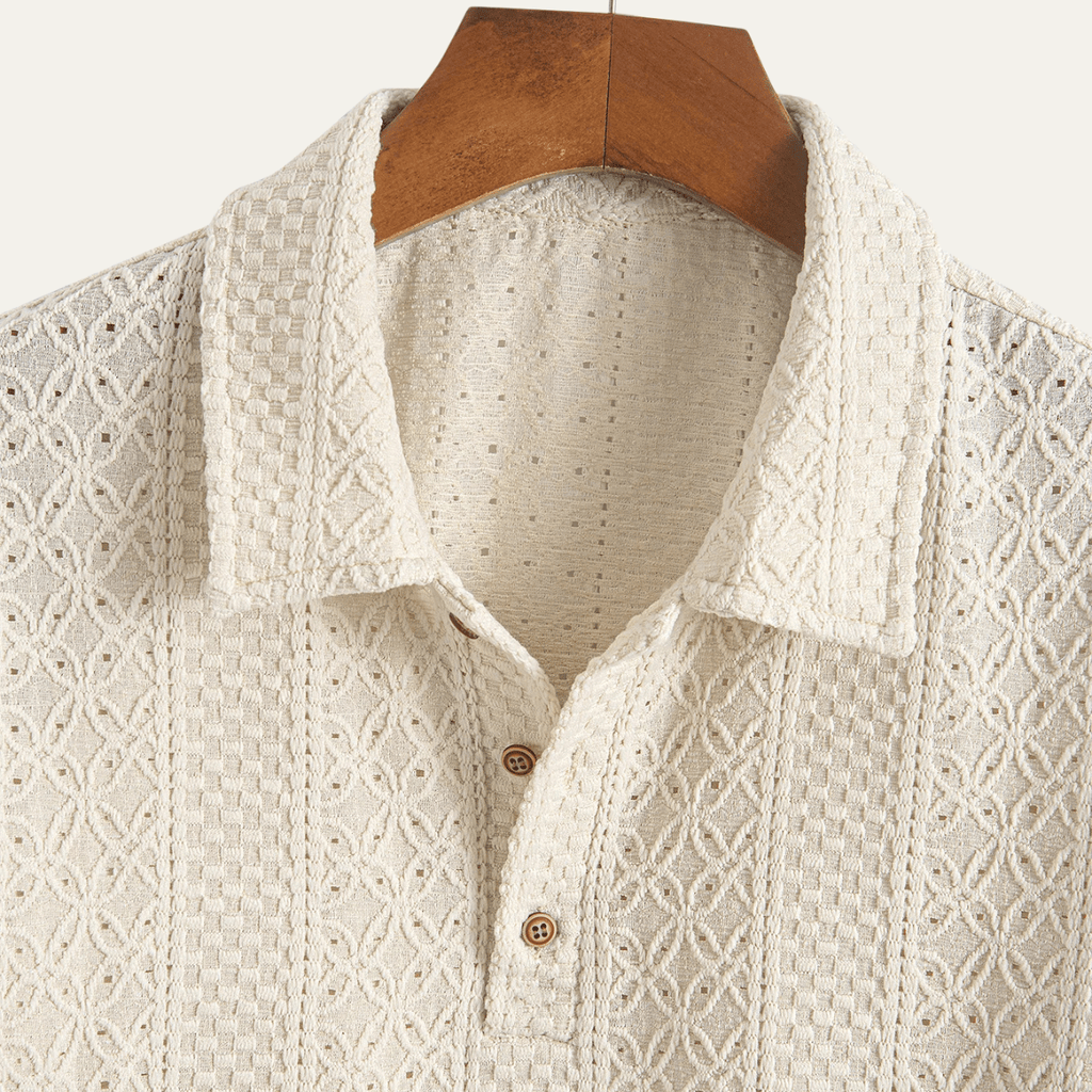 Men's Polo Shirt ¡ª Jacquard Knit Short Sleeve Button Placket
