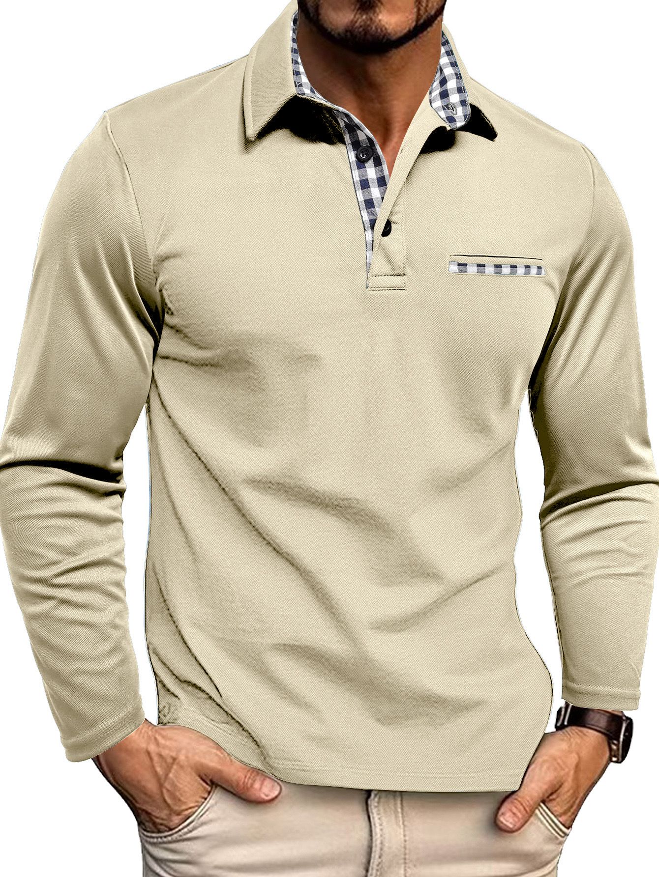 Men's Polo Shirt ¡ª Regular Fit Long Sleeve Button Placket