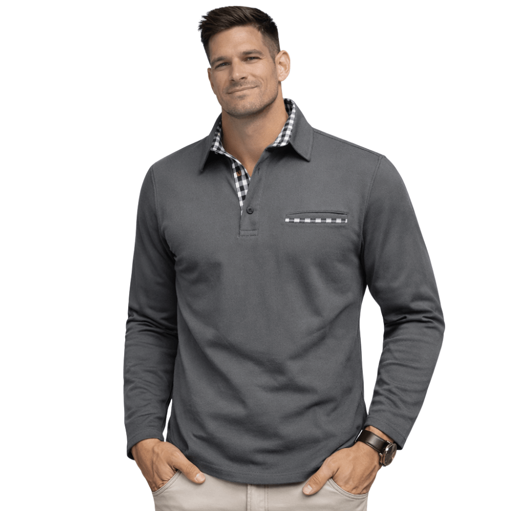 Men's Polo Shirt ¡ª Regular Fit Long Sleeve Button Placket