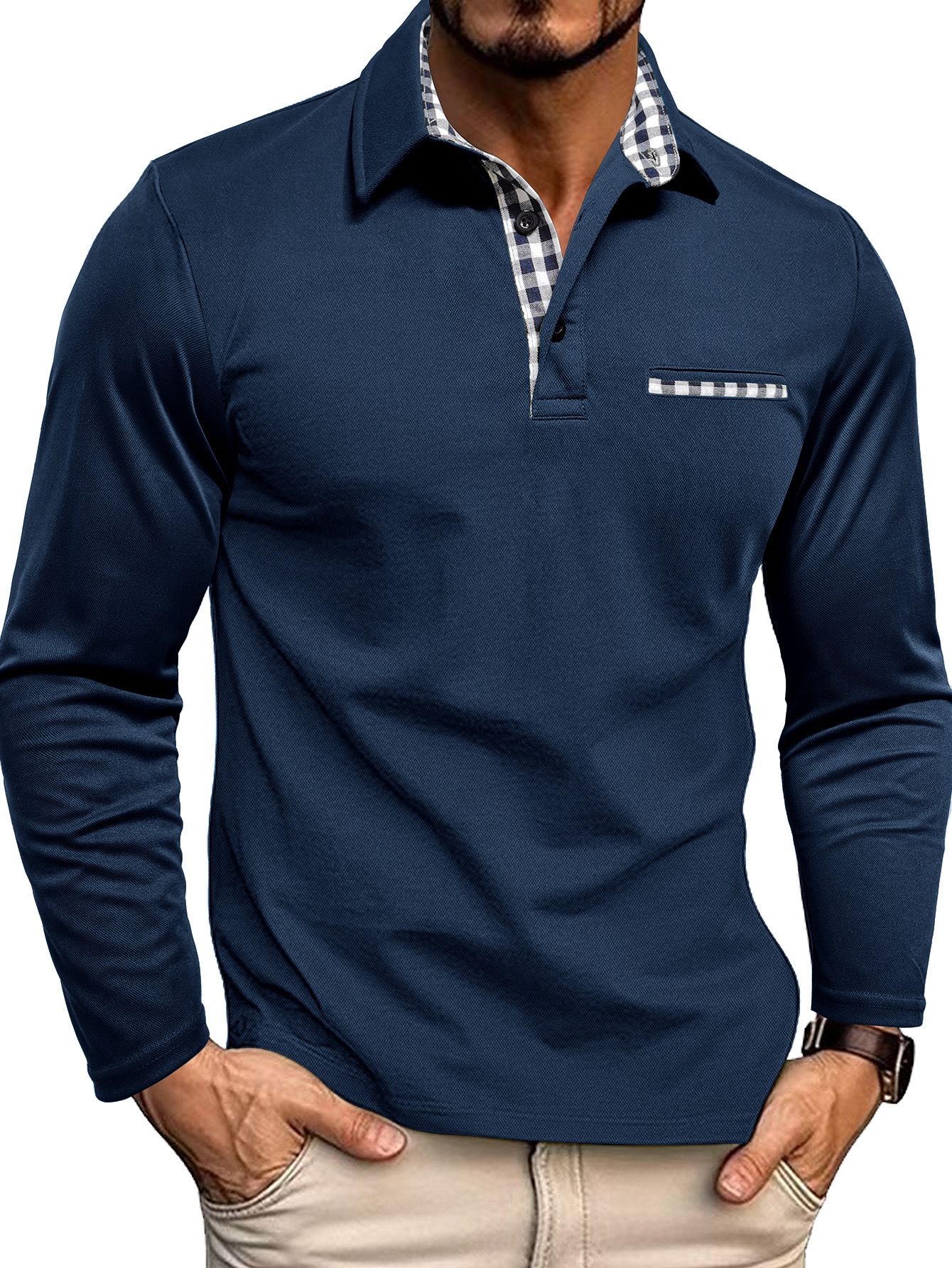 Men's Polo Shirt ¡ª Regular Fit Long Sleeve Button Placket