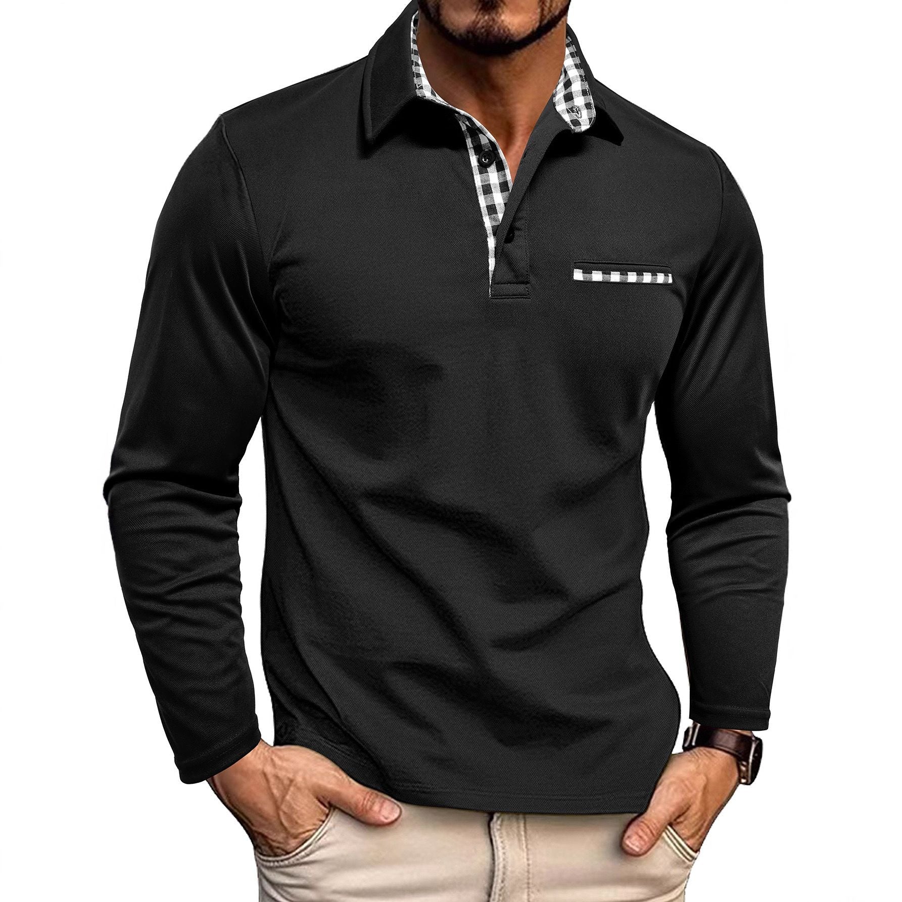 Men's Polo Shirt ¡ª Regular Fit Long Sleeve Button Placket