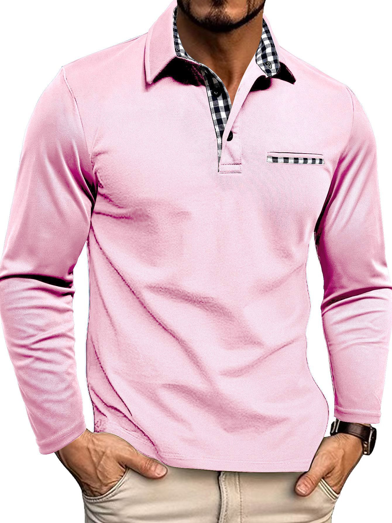 Men's Polo Shirt ¡ª Regular Fit Long Sleeve Button Placket