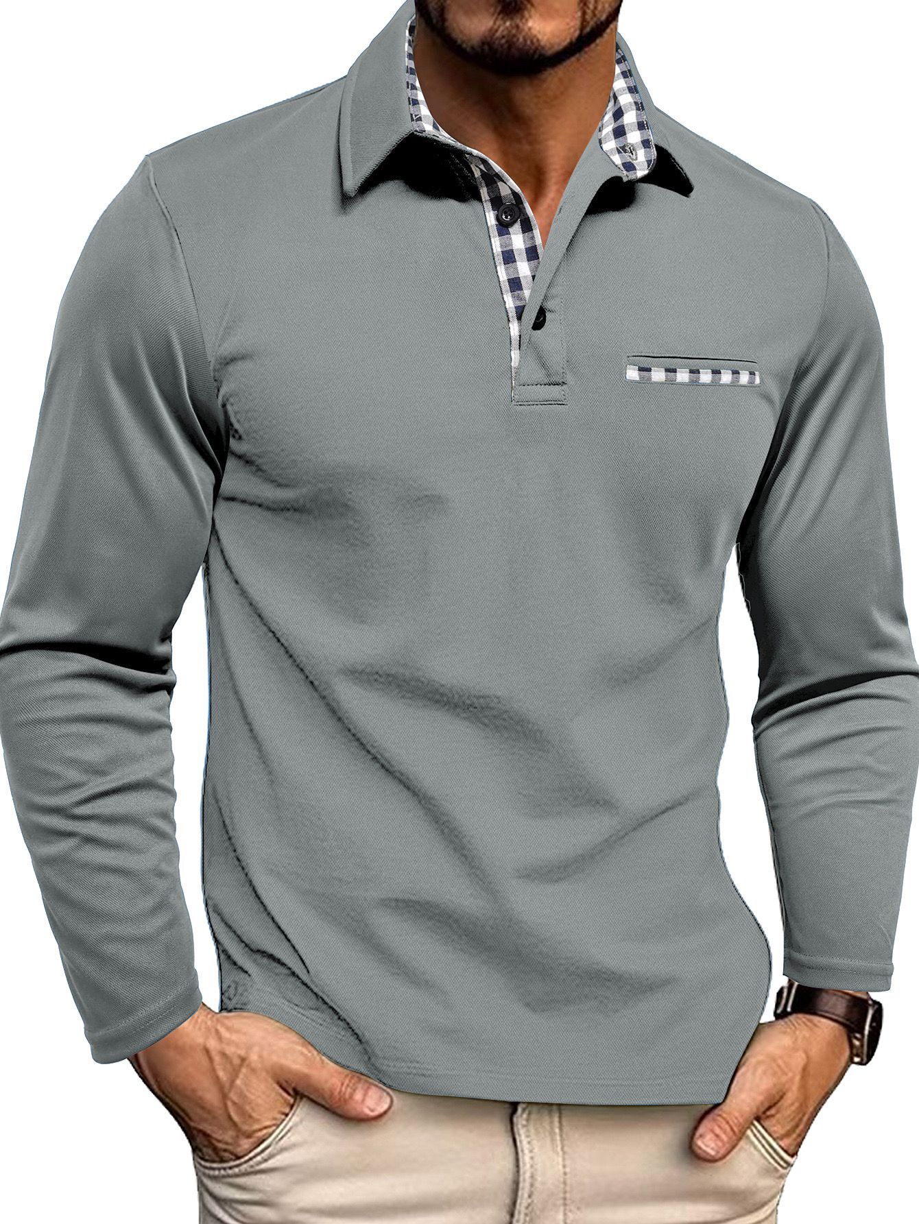 Men's Polo Shirt ¡ª Regular Fit Long Sleeve Button Placket