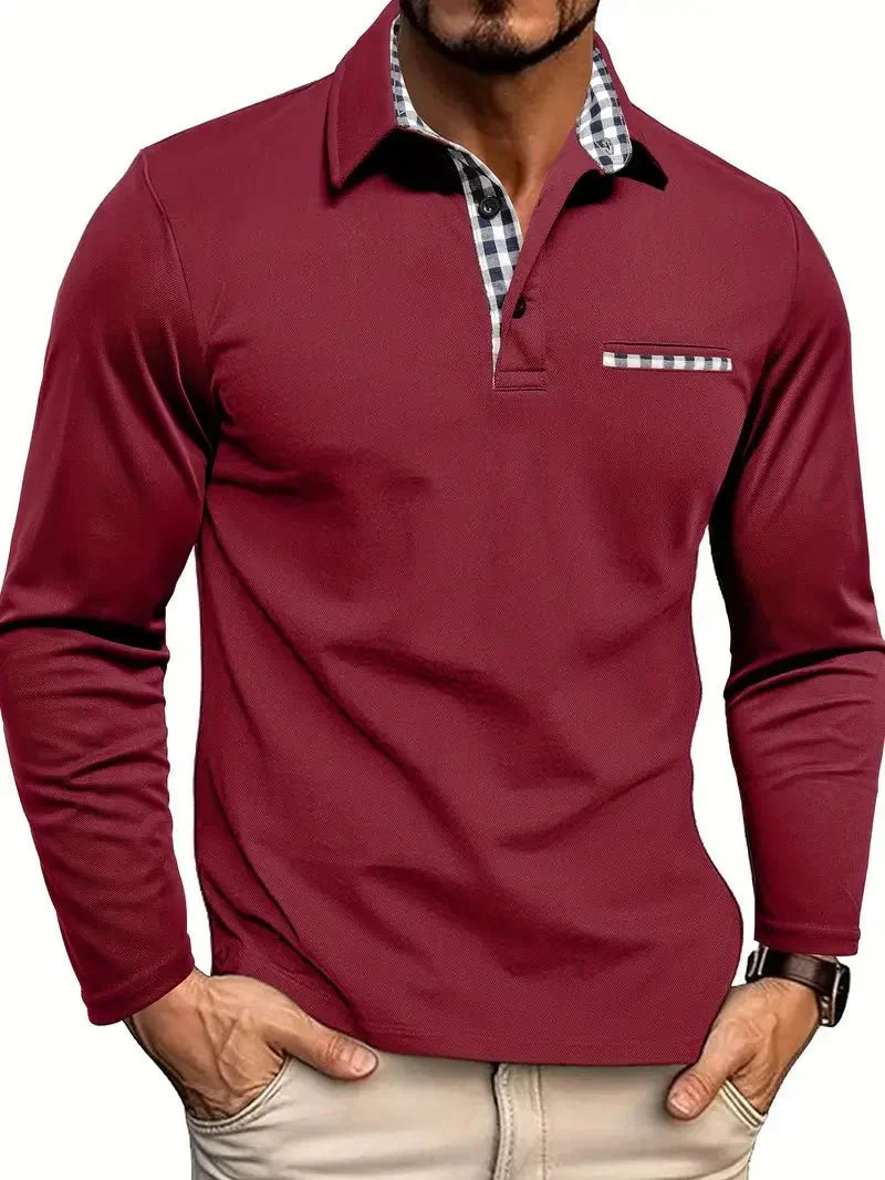 Men's Polo Shirt ¡ª Regular Fit Long Sleeve Button Placket