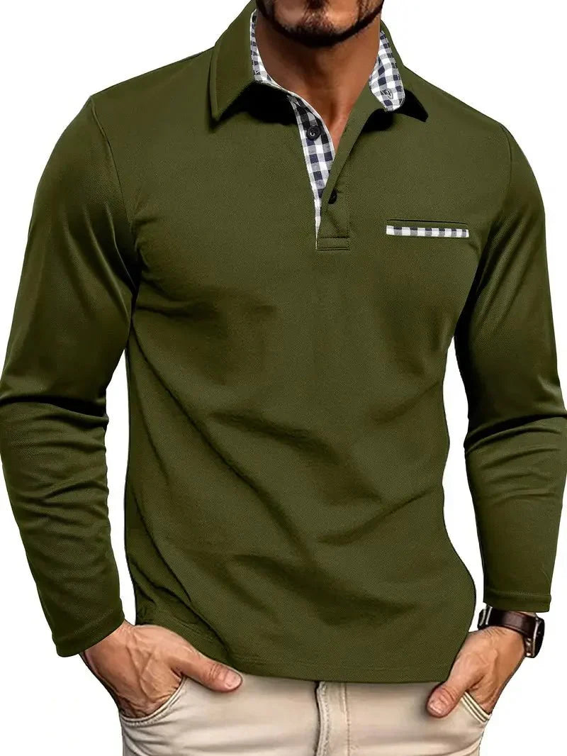 Men's Polo Shirt ¡ª Regular Fit Long Sleeve Button Placket