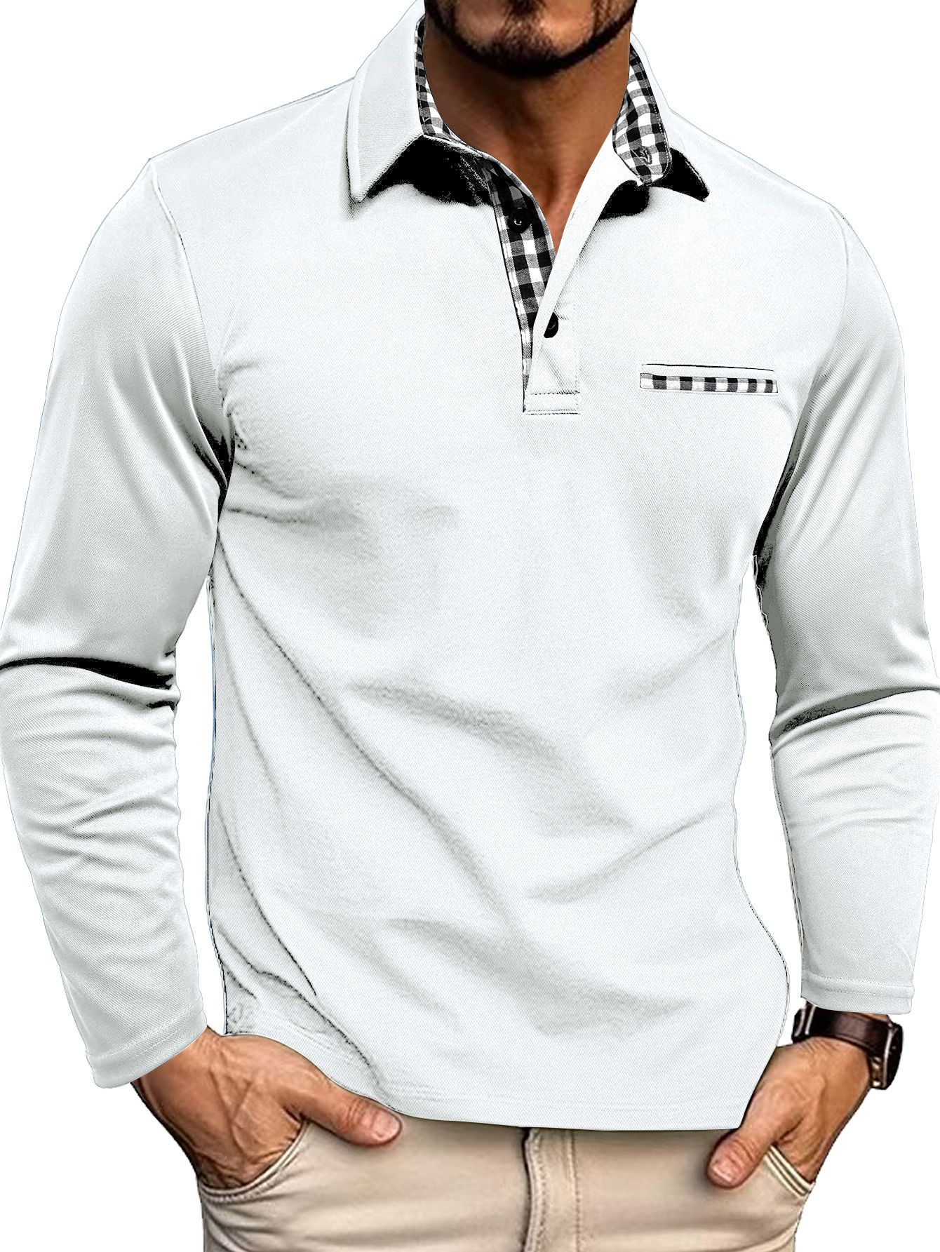 Men's Polo Shirt ¡ª Regular Fit Long Sleeve Button Placket