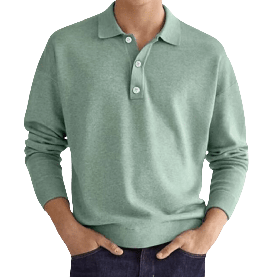 Men's Polo Shirt ¡ª Regular Fit Long Sleeve Classic Button Front
