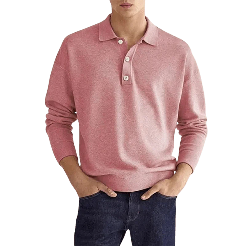 Men's Polo Shirt ¡ª Regular Fit Long Sleeve Classic Button Front