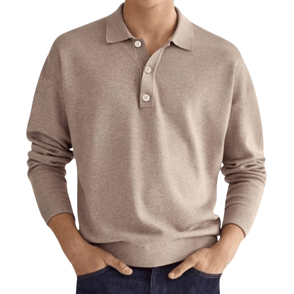 Men's Polo Shirt ¡ª Regular Fit Long Sleeve Classic Button Front