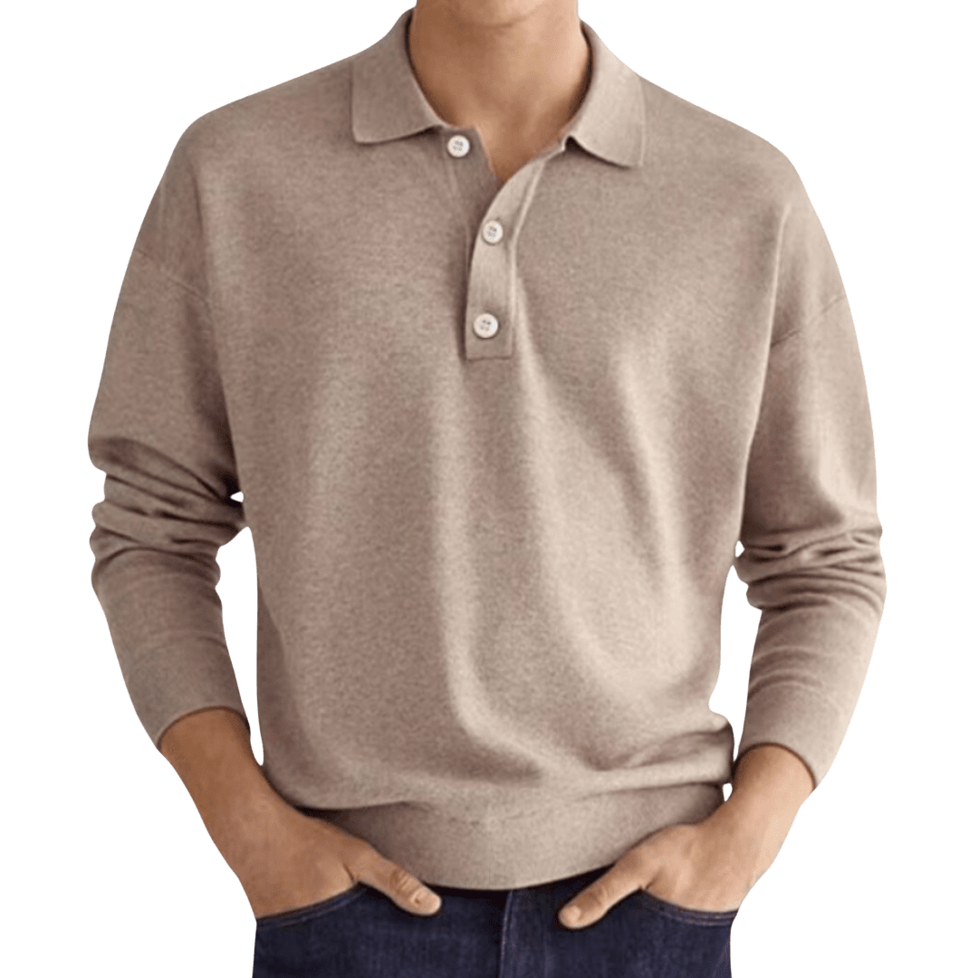 Men's Polo Shirt ¡ª Regular Fit Long Sleeve Classic Button Front