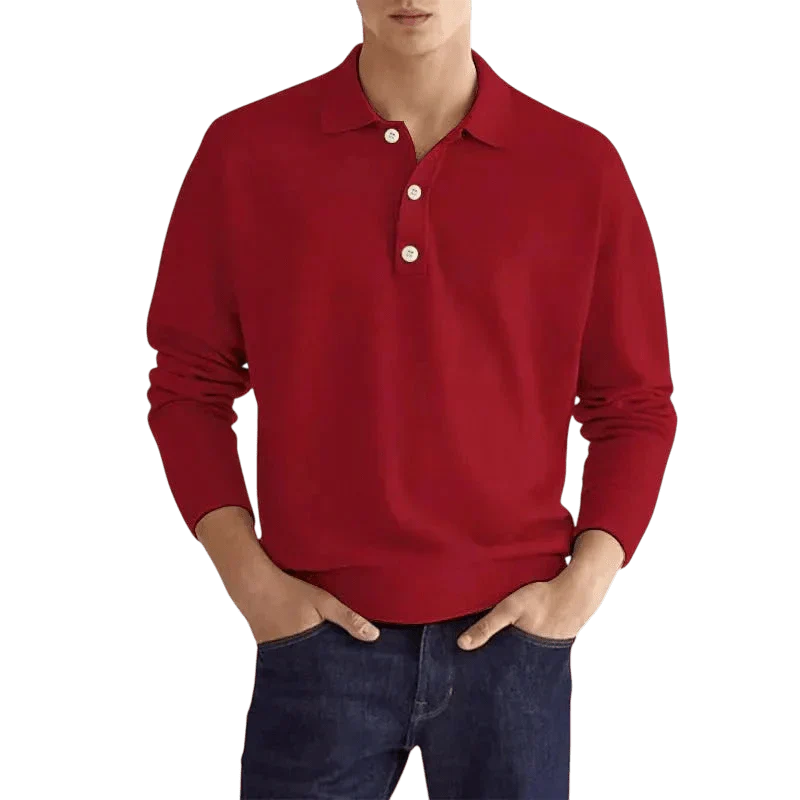 Men's Polo Shirt ¡ª Regular Fit Long Sleeve Classic Button Front