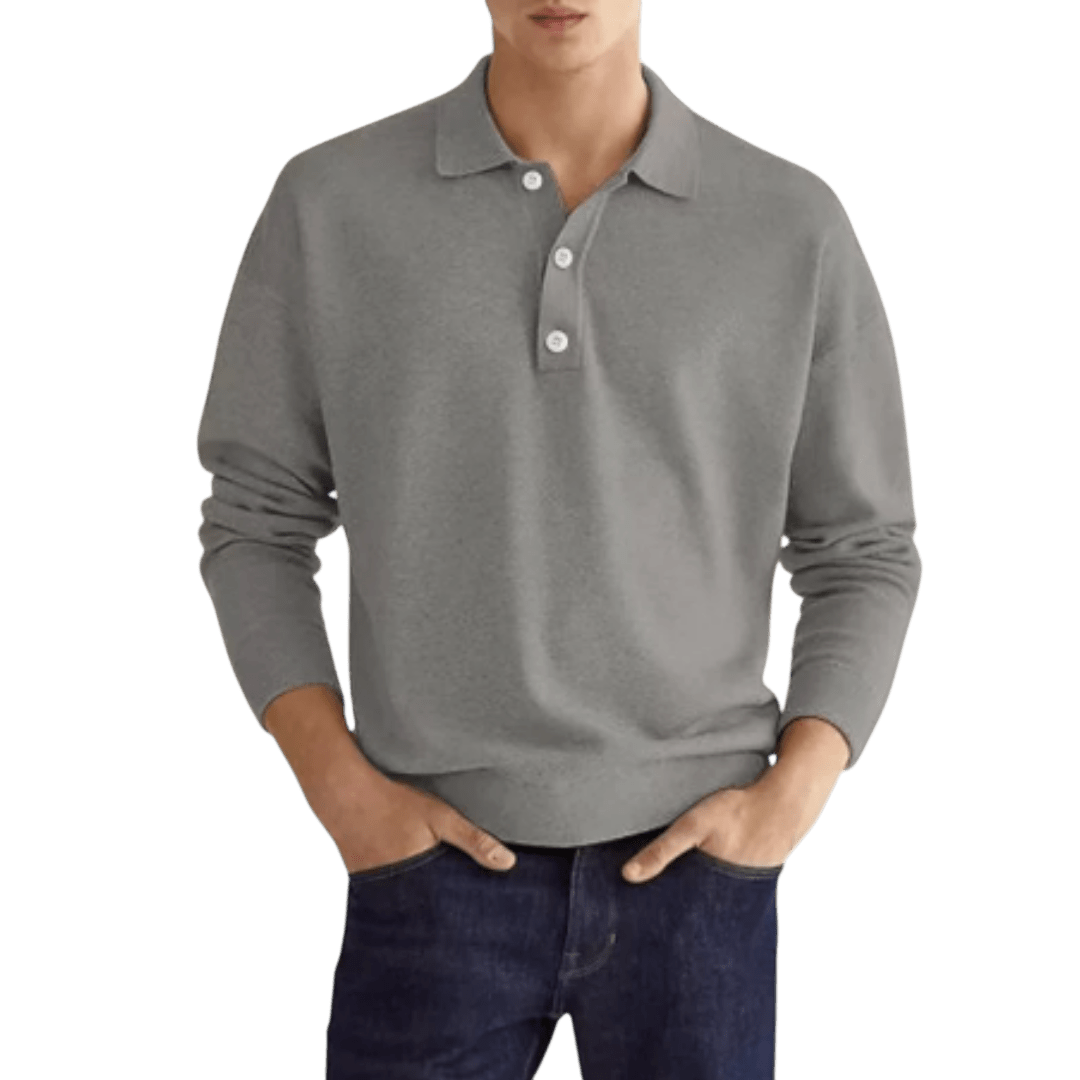 Men's Polo Shirt ¡ª Regular Fit Long Sleeve Classic Button Front