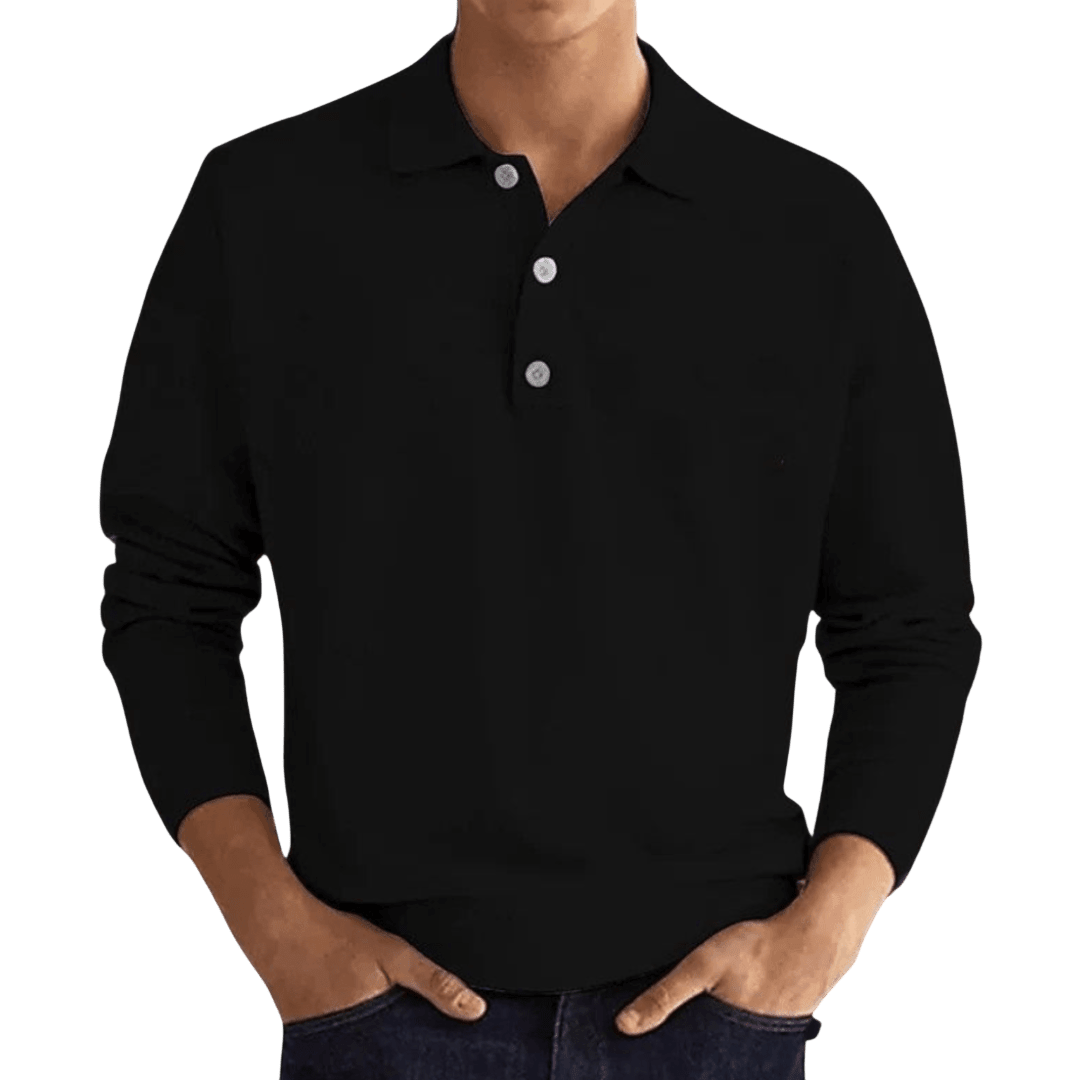 Men's Polo Shirt ¡ª Regular Fit Long Sleeve Classic Button Front
