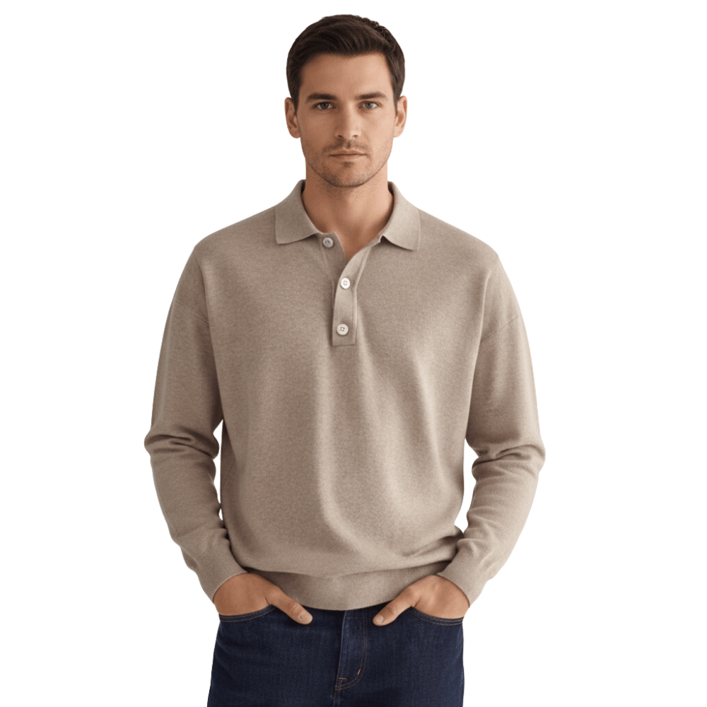 Men's Polo Shirt ¡ª Regular Fit Long Sleeve Classic Button Front