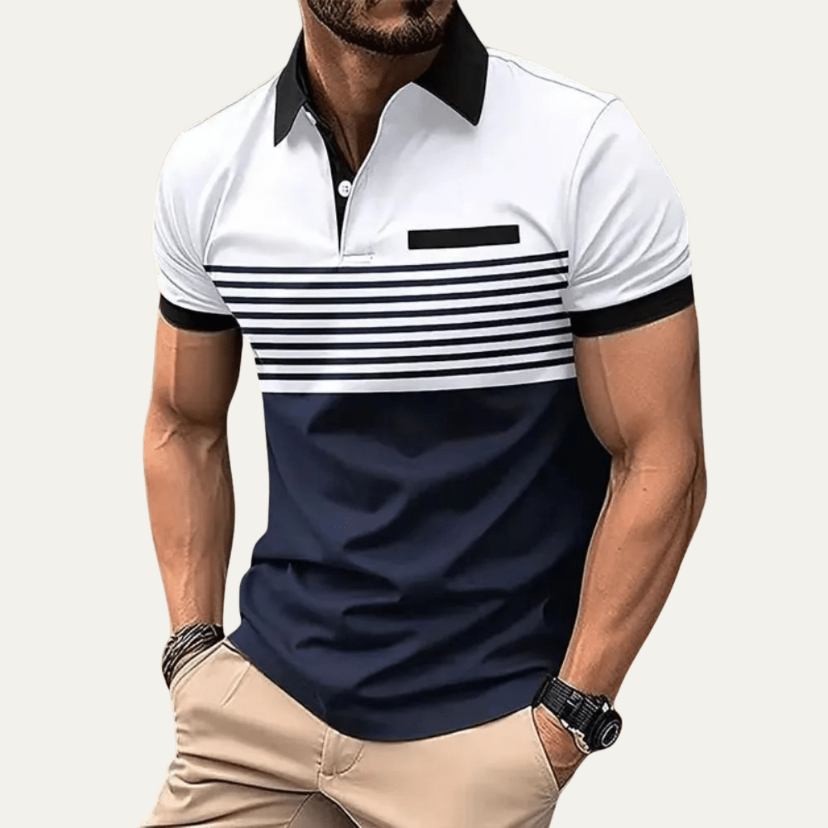 Men's Polo Shirt ¡ª Slim Fit Striped Pattern Button Collar