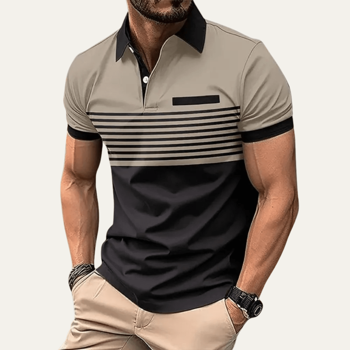 Men's Polo Shirt ¡ª Slim Fit Striped Pattern Button Collar