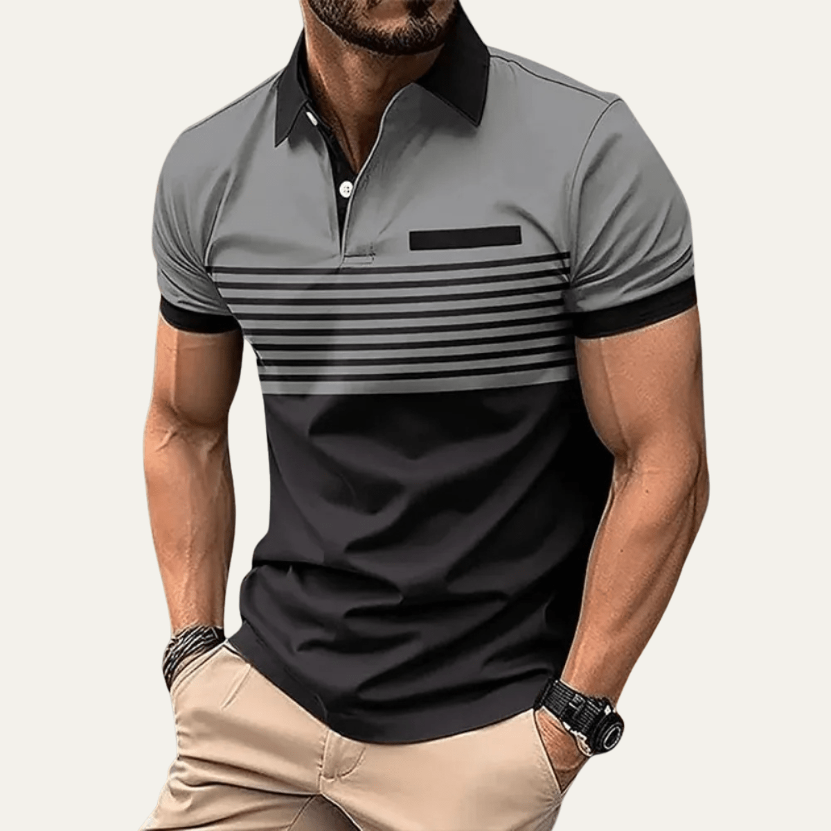 Men's Polo Shirt ¡ª Slim Fit Striped Pattern Button Collar