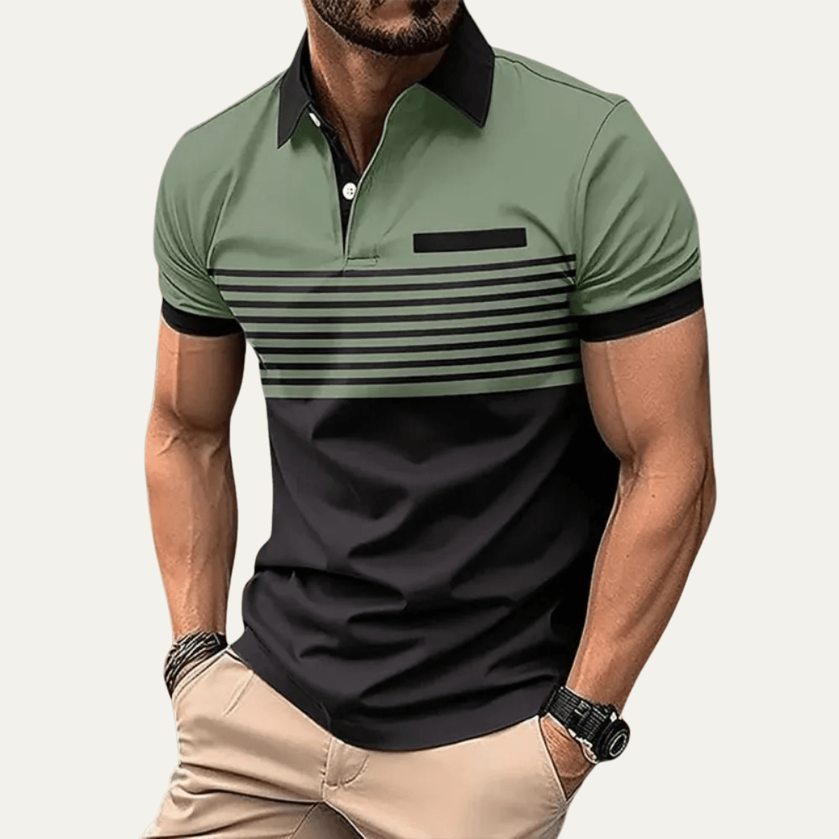 Men's Polo Shirt ¡ª Slim Fit Striped Pattern Button Collar