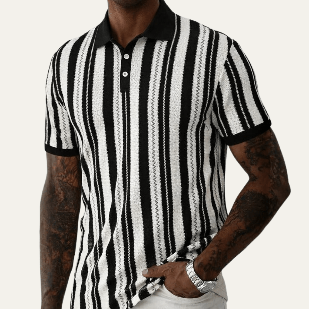 Men's Polo Shirt ¡ª Striped Knit Short Sleeve Collar Design