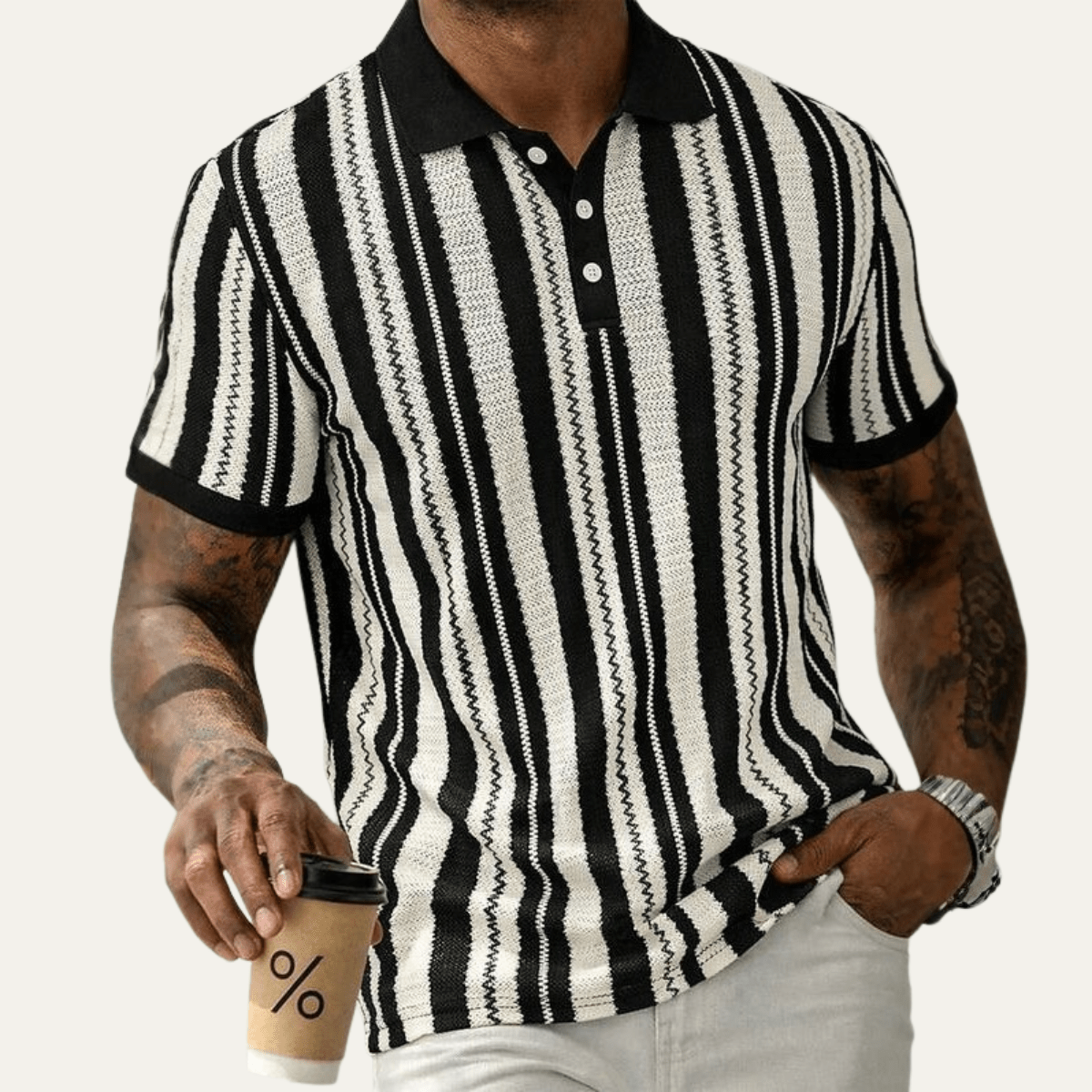 Men's Polo Shirt ¡ª Striped Knit Short Sleeve Collar Design