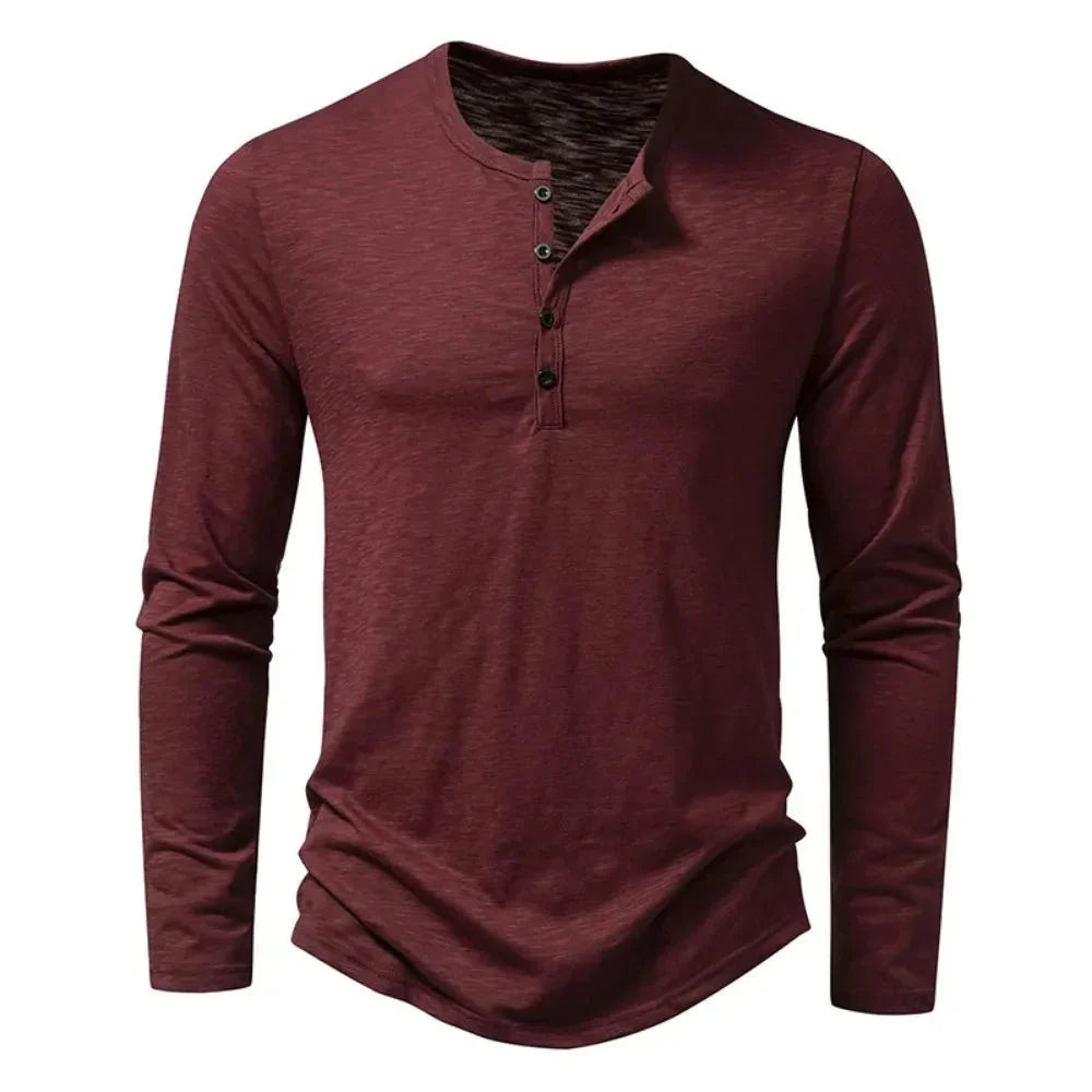 Men's Shirt ¡ª Long Sleeve Crew Neck Button Placket
