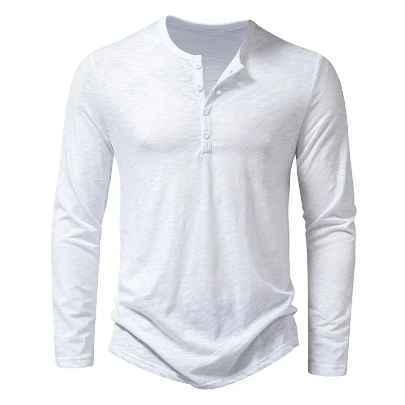 Men's Shirt ¡ª Long Sleeve Crew Neck Button Placket