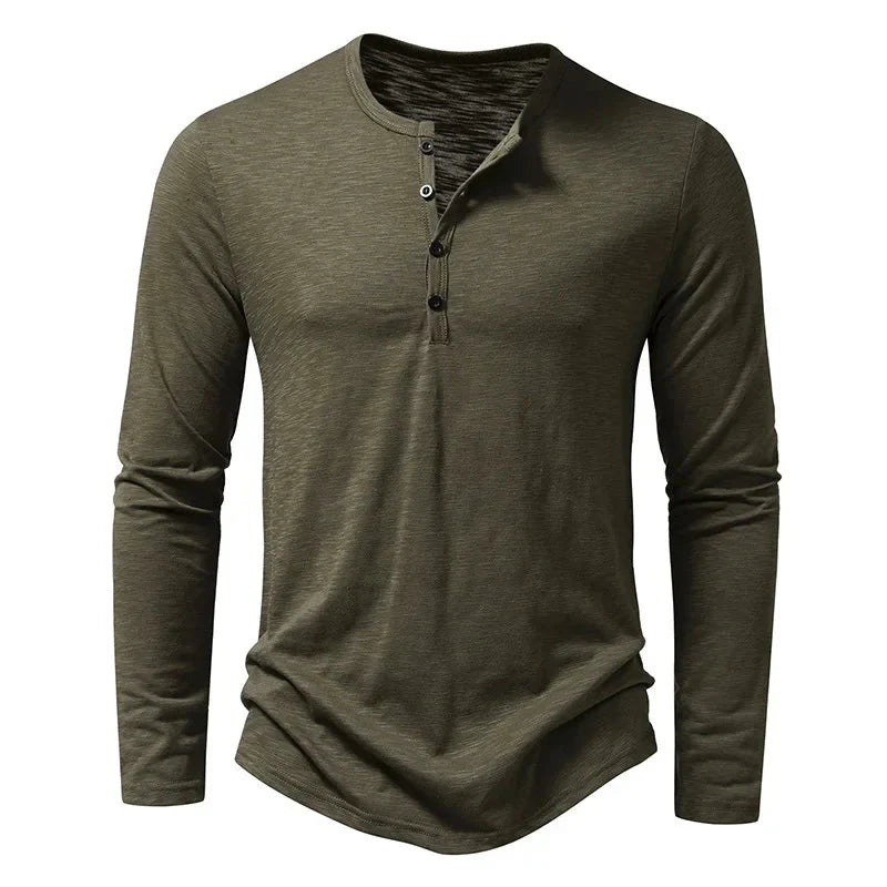 Men's Shirt ¡ª Long Sleeve Crew Neck Button Placket