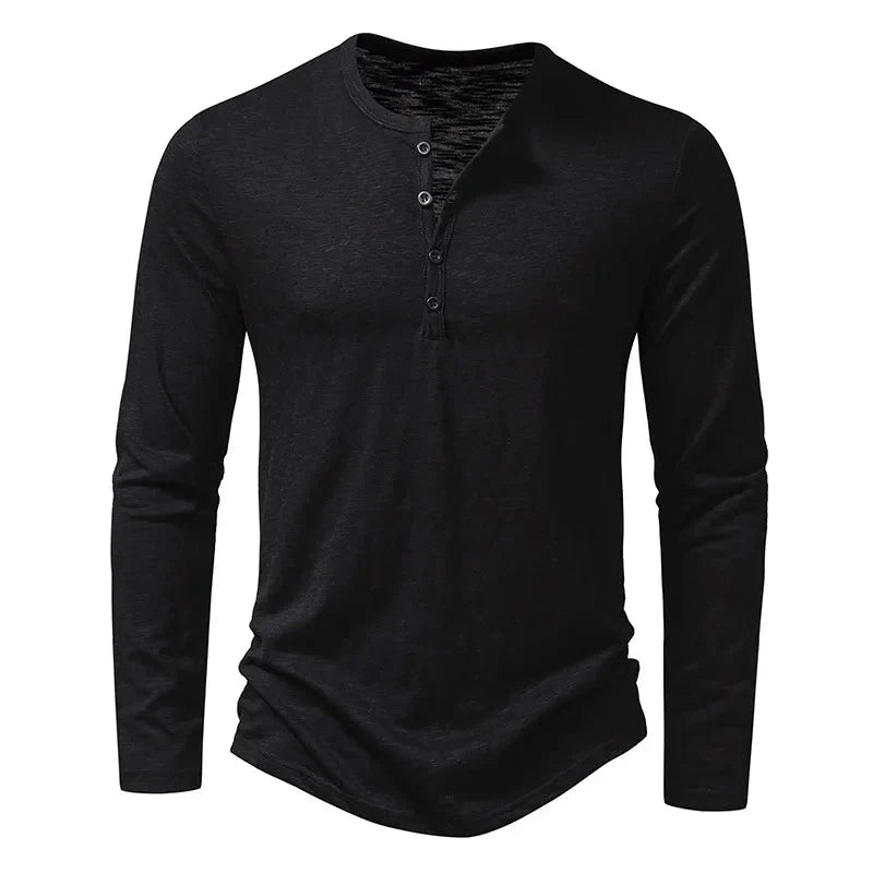 Men's Shirt ¡ª Long Sleeve Crew Neck Button Placket